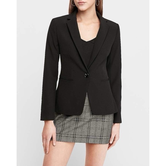 Express Supersoft Twill Notch Collar One Button Blazer - Picture 2 of 12